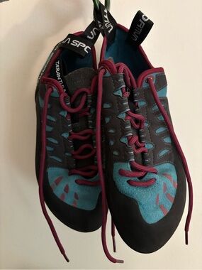 Women’s Teal and Burgundy La Sportiva Climbing Shoes